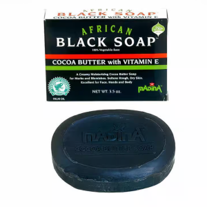 Madina African Black Soap (oval bar) with cocoa butter (3.5 Oz)