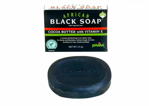 Madina African Black Soap (oval bar) with cocoa butter (3.5 Oz)