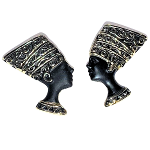 Egyptian Black and Silver Pharoah stud earrings